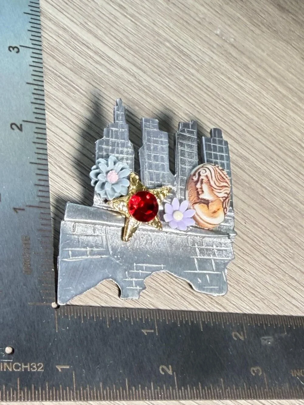 UltraCraft Vintage Cityscape Brooch Handmade Upcycled Cameo Flower Pin